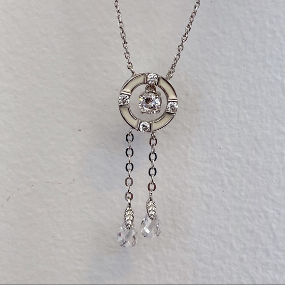 Silver Tone April Faux Diamond White Enamel Pendant Sparkly Girls Necklace NWOT - Picture 2 of 16